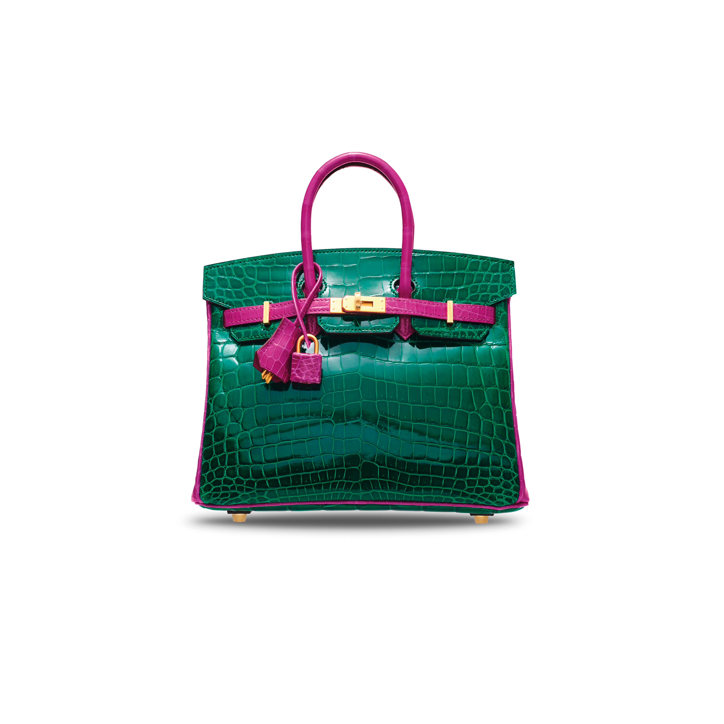 HERMÈS MASTER BIRKIN 30 CROCODILE LEATHER EMERALD AND PINK-PURPLE GOLD BUCKLE H041367CKN2 (30*22*16cm)